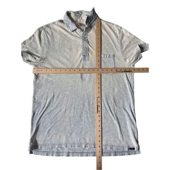 Faherty Mens Size Large Polo Shirt Pocket Blue White Striped - Picture 4 of 7